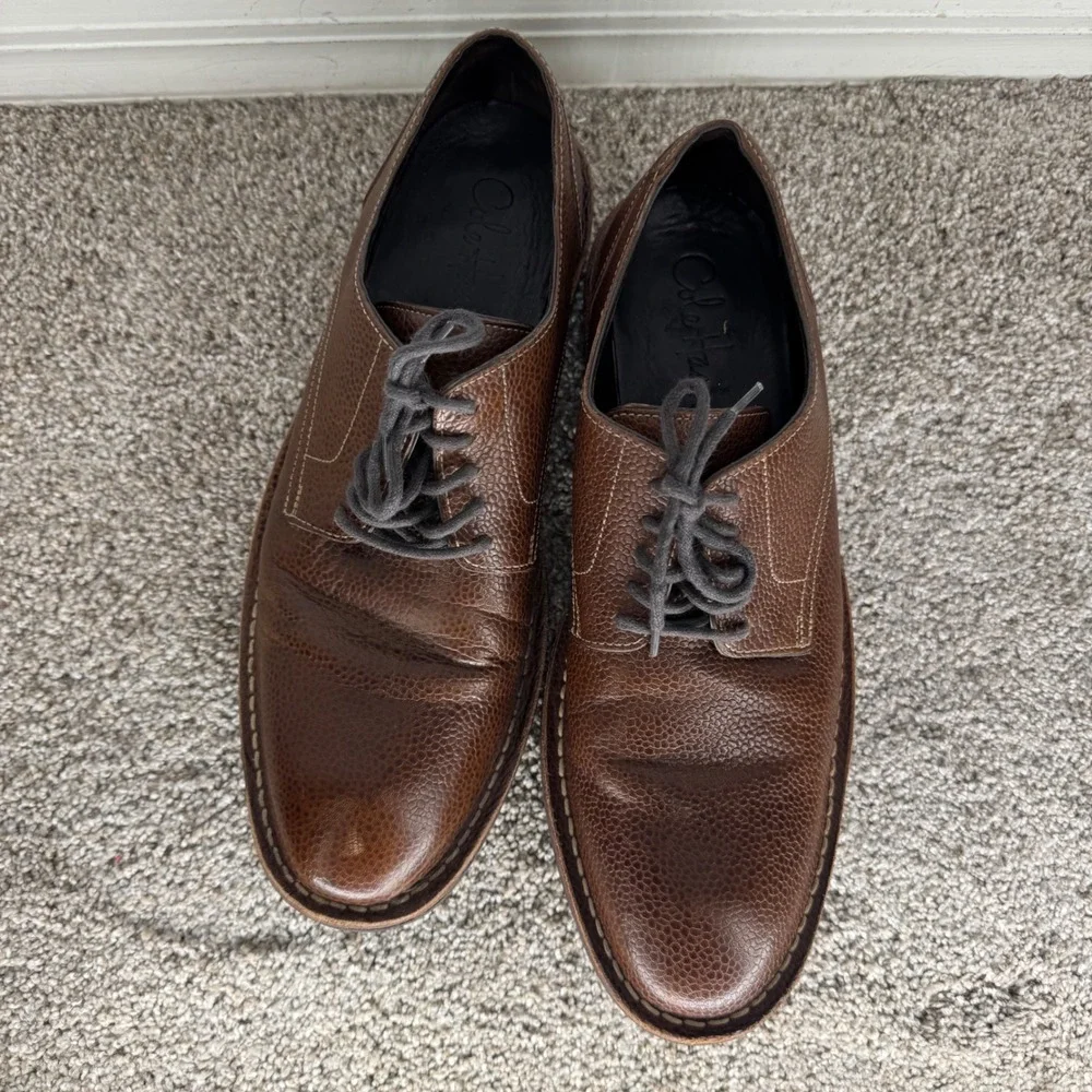 Cole Haan Mens 10.5M Brown‎ Pebbled Leather Derby Shoes Lace Up Oxfords Casual